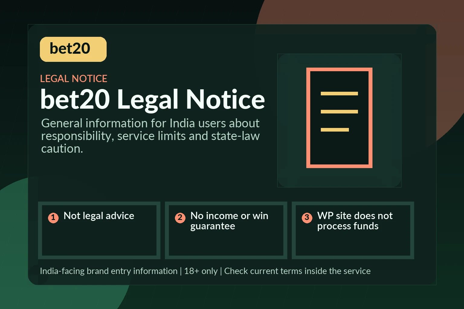 bet20 India legal notice visual